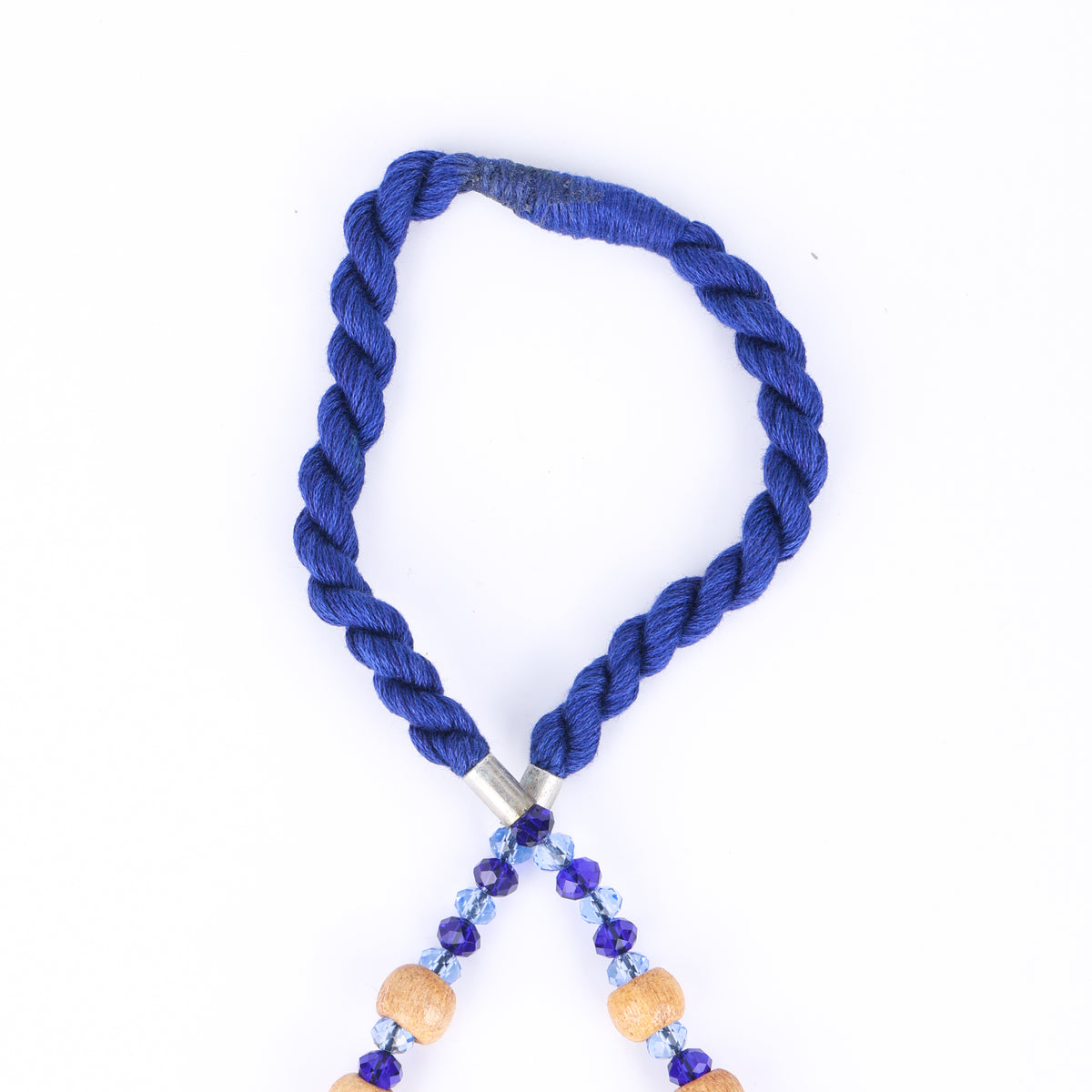 Blue Thread Necklace with Wooden & Hand-Painted Beads