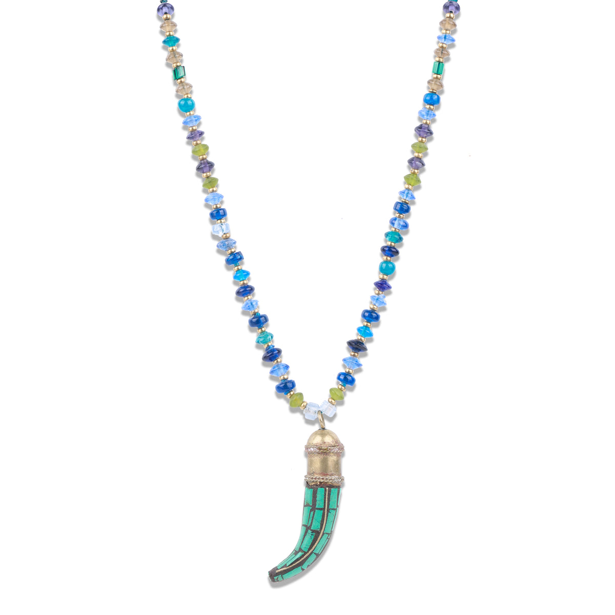 Antique Haatidant Brass Necklace with Glass Beads