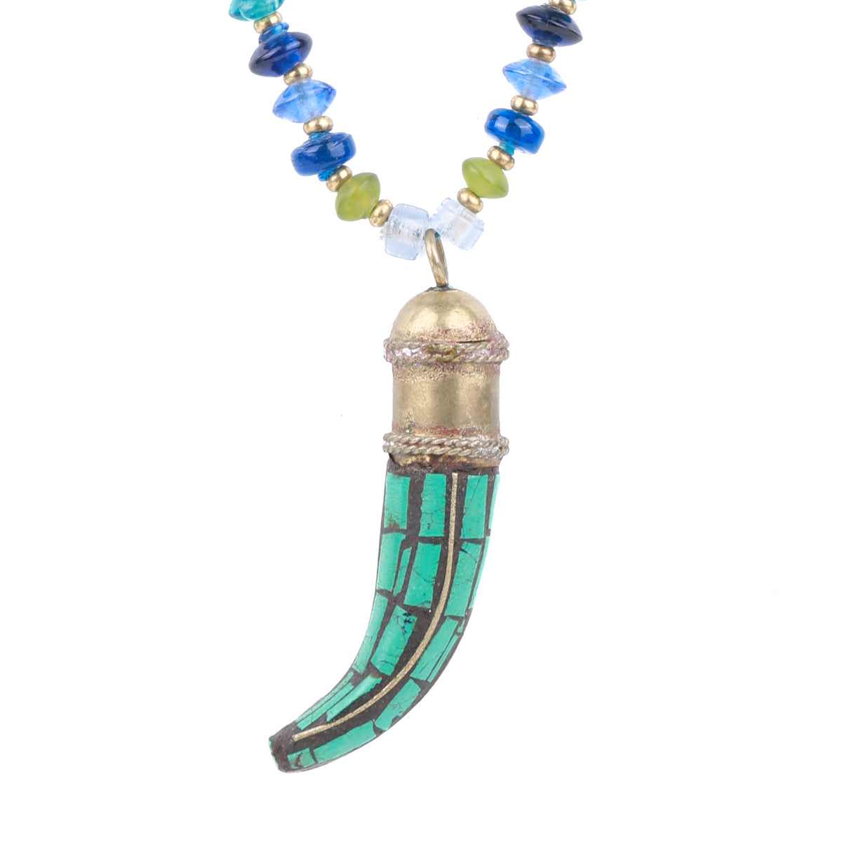 Antique Haatidant Brass Necklace with Glass Beads
