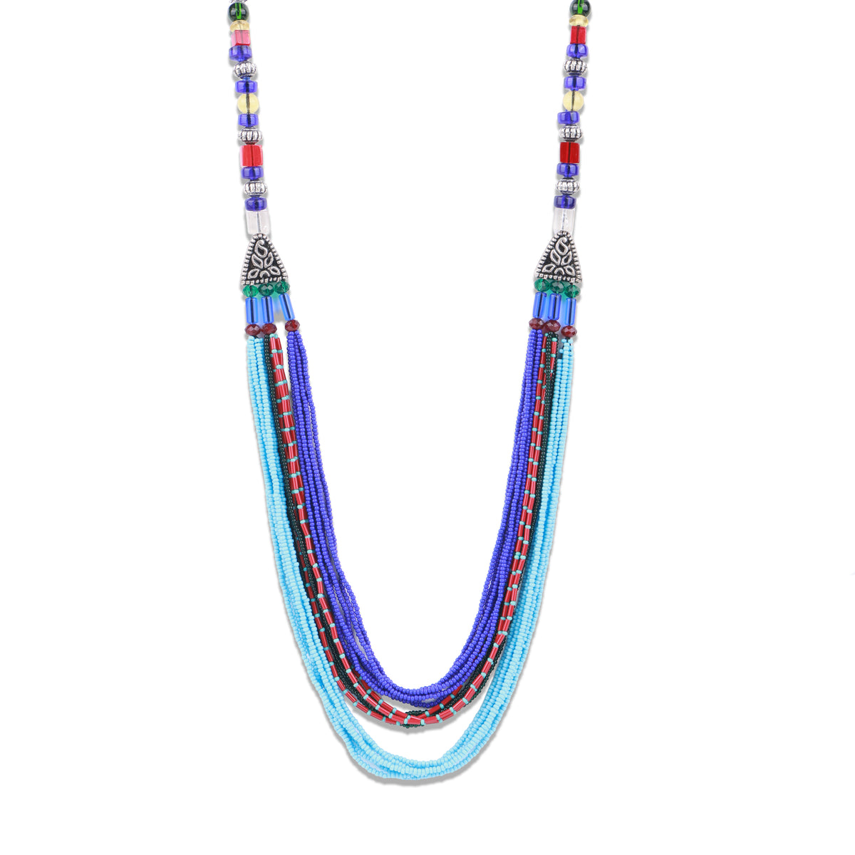 Blue, Green, Red & Turquoise Multilayer Necklace