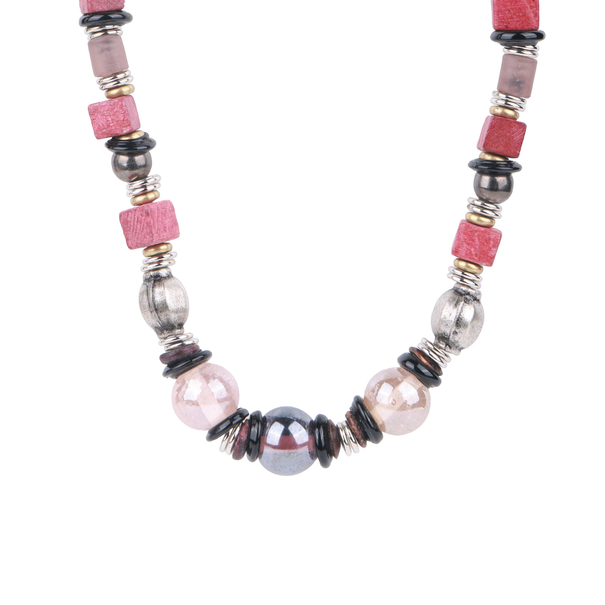 Red Wooden & Glass Bead Necklace