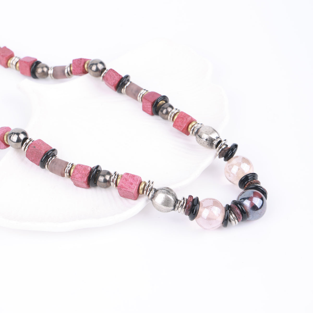 Red Wooden & Glass Bead Necklace
