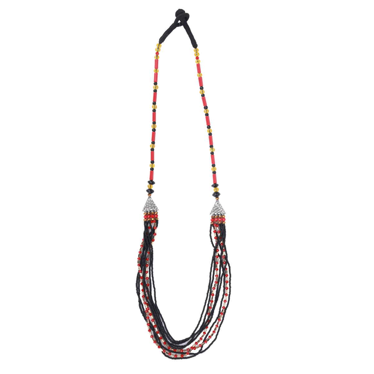 Coral & Black Beaded Multilayer Necklace