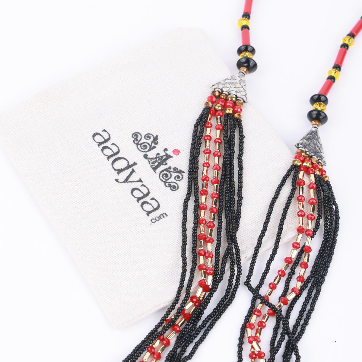 Coral & Black Beaded Multilayer Necklace