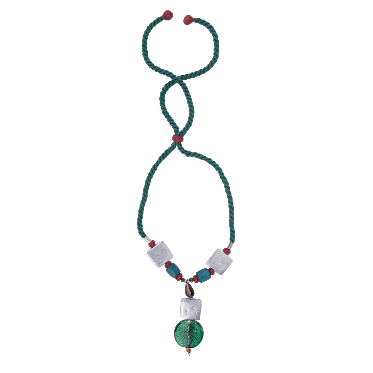 Silver Foil Glass Bead Necklace with Aluminium & Glass Beads