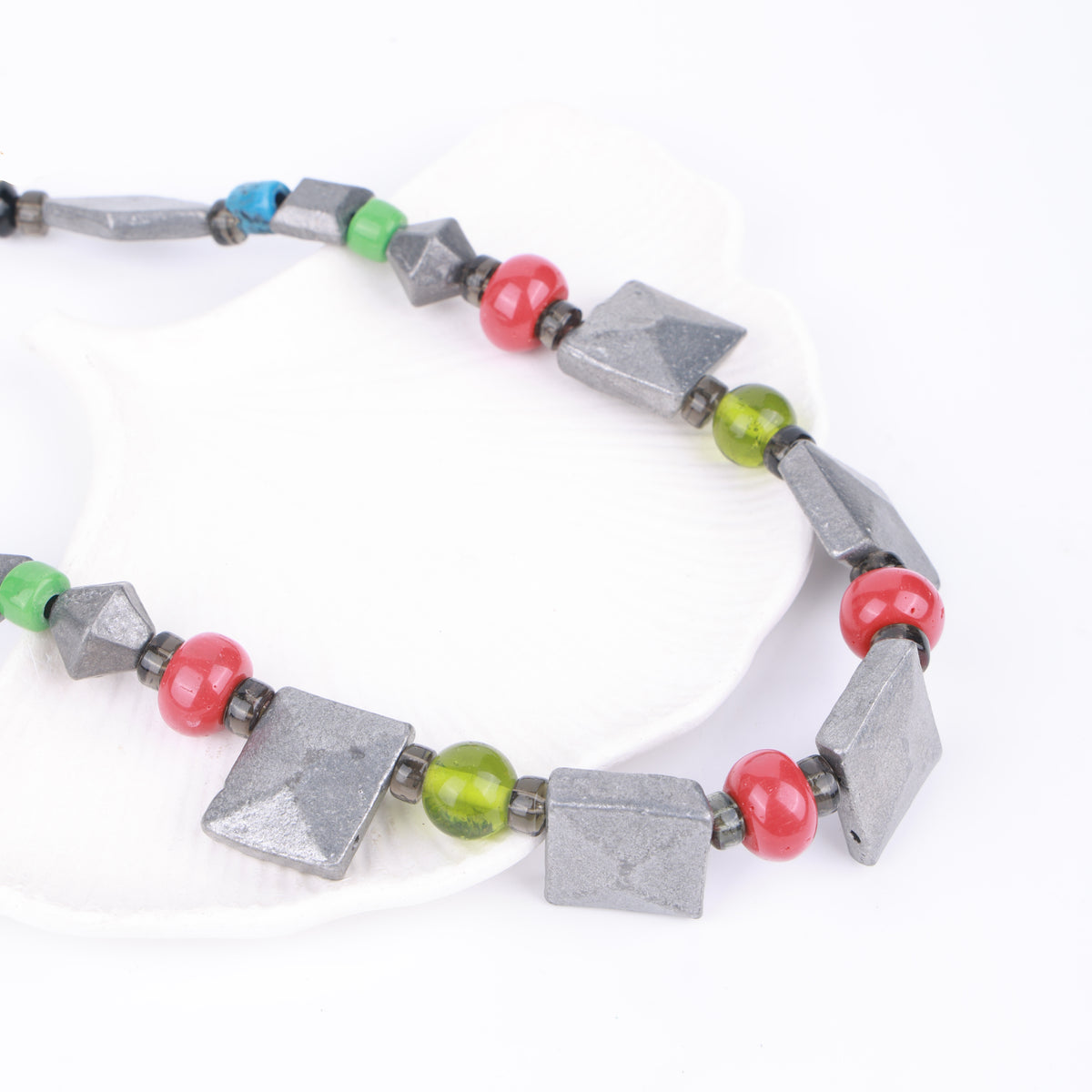 Processed Aluminium & Glass Bead Necklace