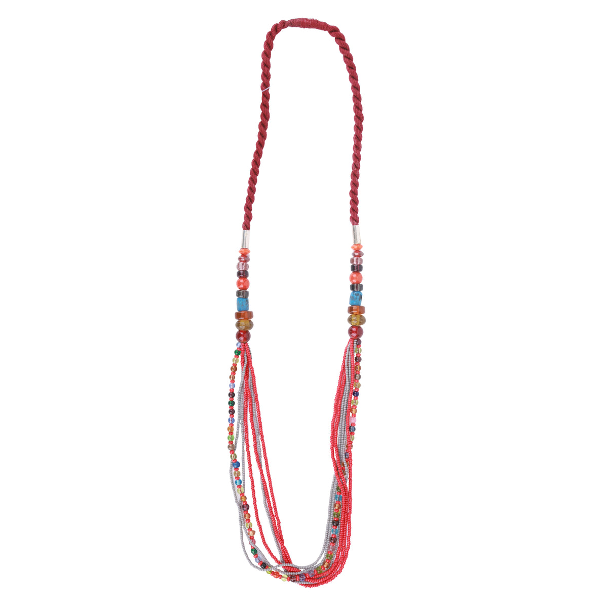 Multilayer Necklace with Red & Grey Beads