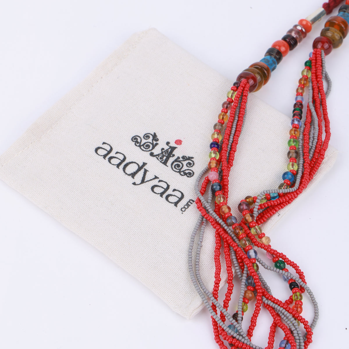 Multilayer Necklace with Red & Grey Beads