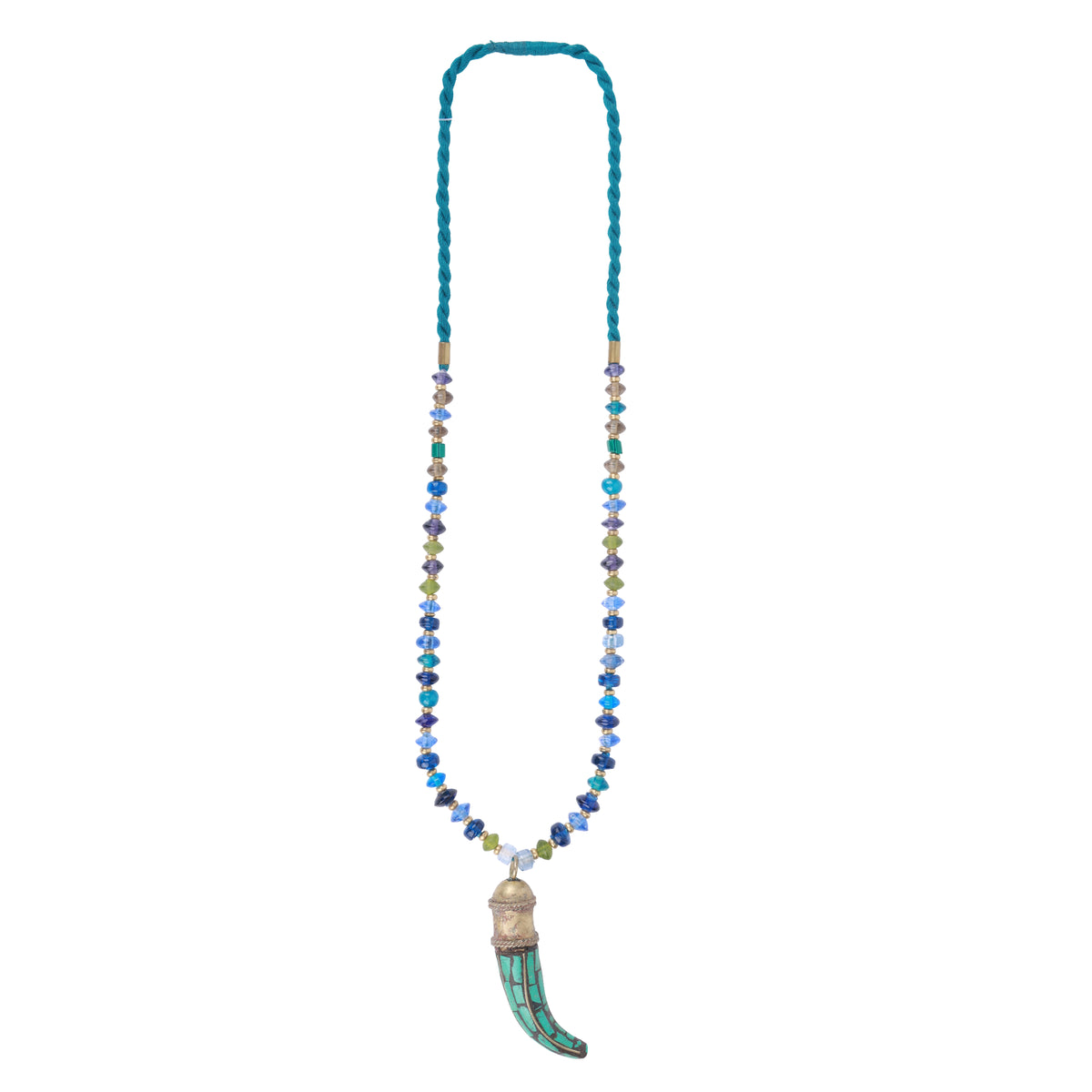 Antique Haatidant Brass Necklace with Glass Beads
