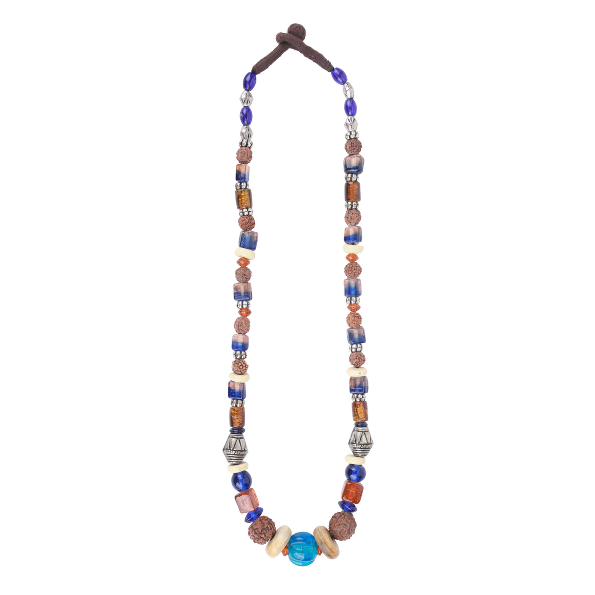 Rudraksha Necklace with German Silver & Glass Beads