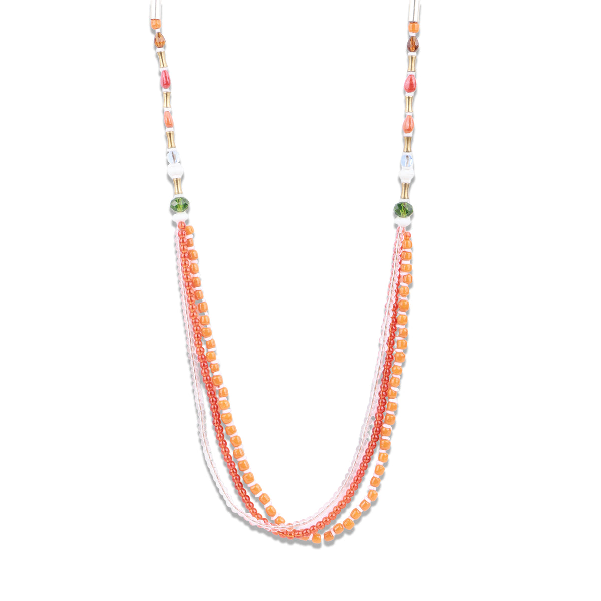 Orange, White & Brass Bead Necklace