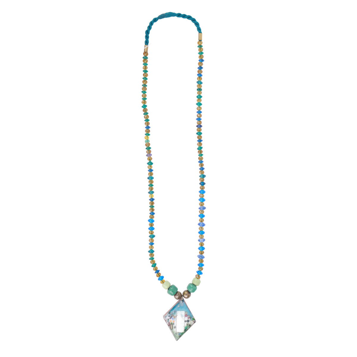 Resin Pendant Necklace with Blue & Yellow Beads