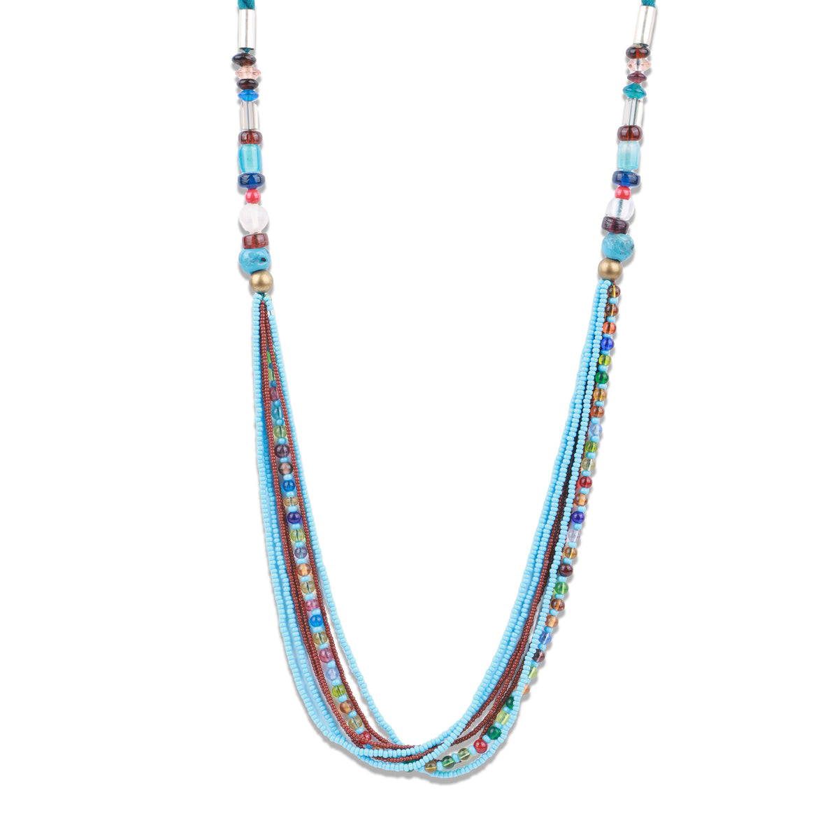 Brown, Turquoise & Multicolour Beaded Necklace