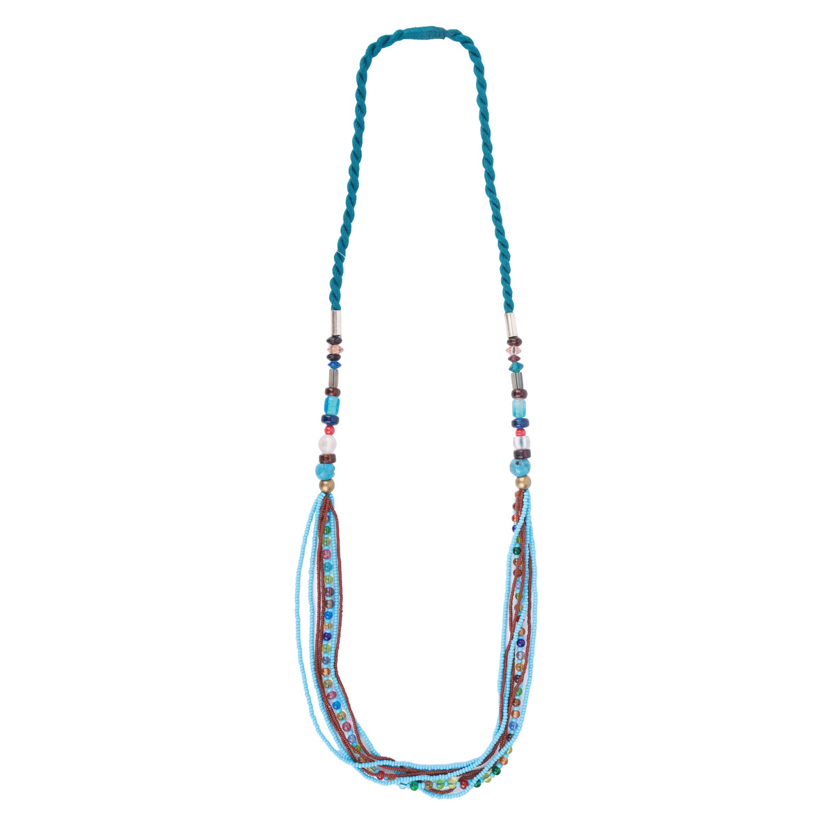 Brown, Turquoise & Multicolour Beaded Necklace