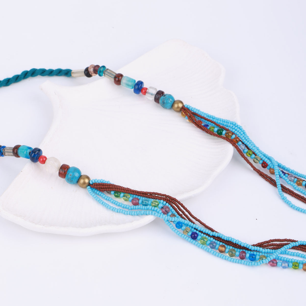 Brown, Turquoise & Multicolour Beaded Necklace