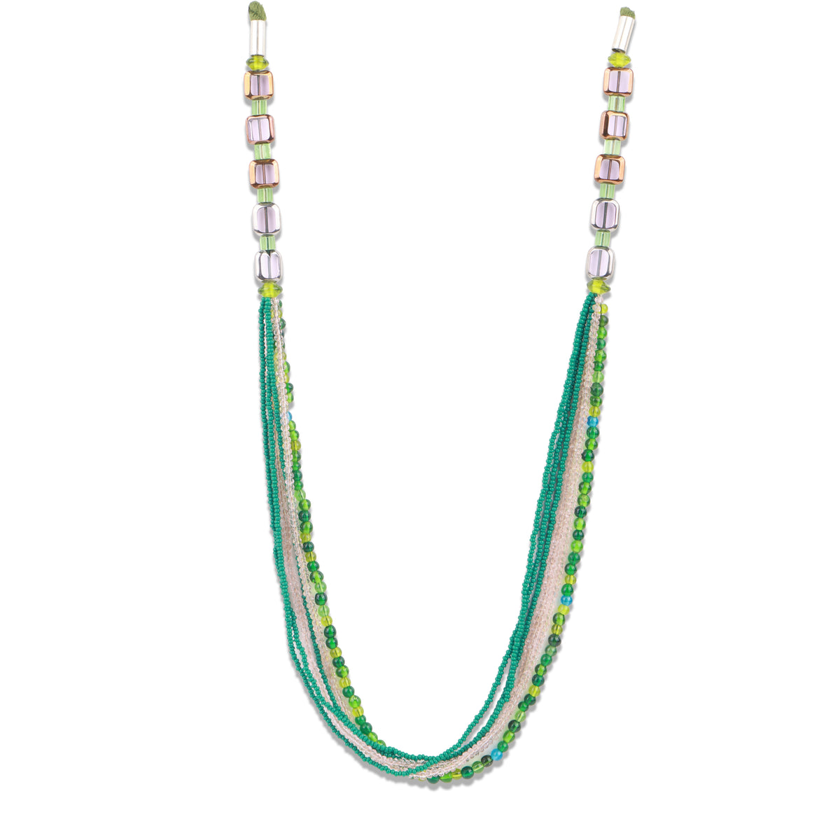 Pink, Green & Glass Beaded Necklace