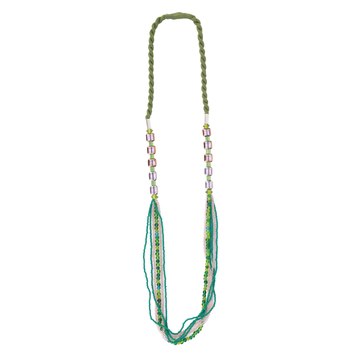 Pink, Green & Glass Beaded Necklace