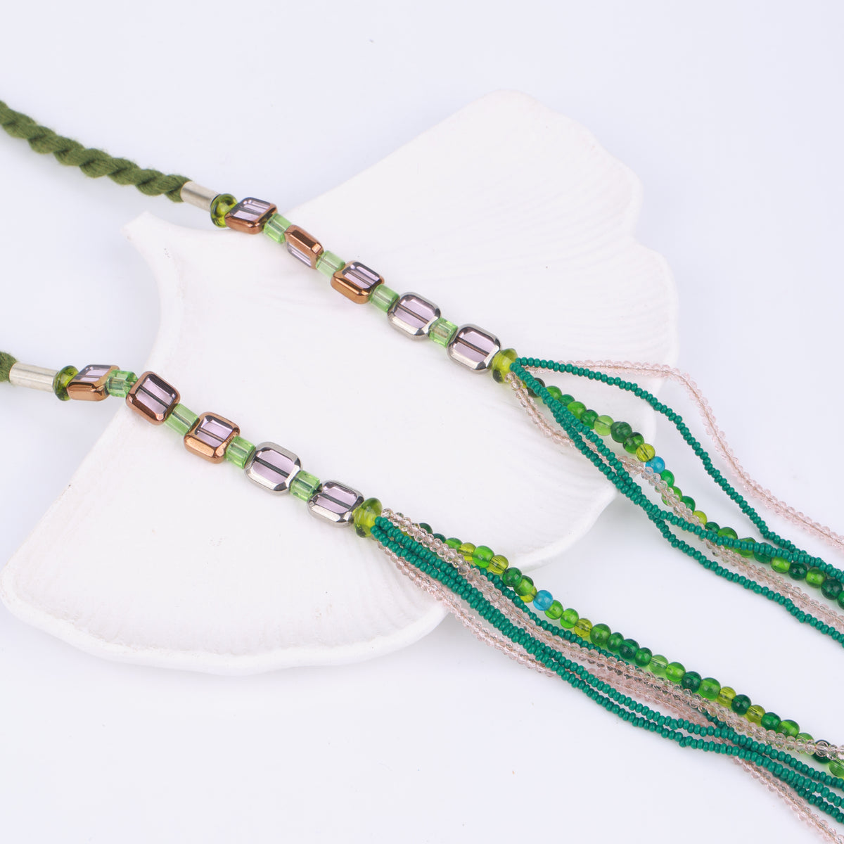 Pink, Green & Glass Beaded Necklace