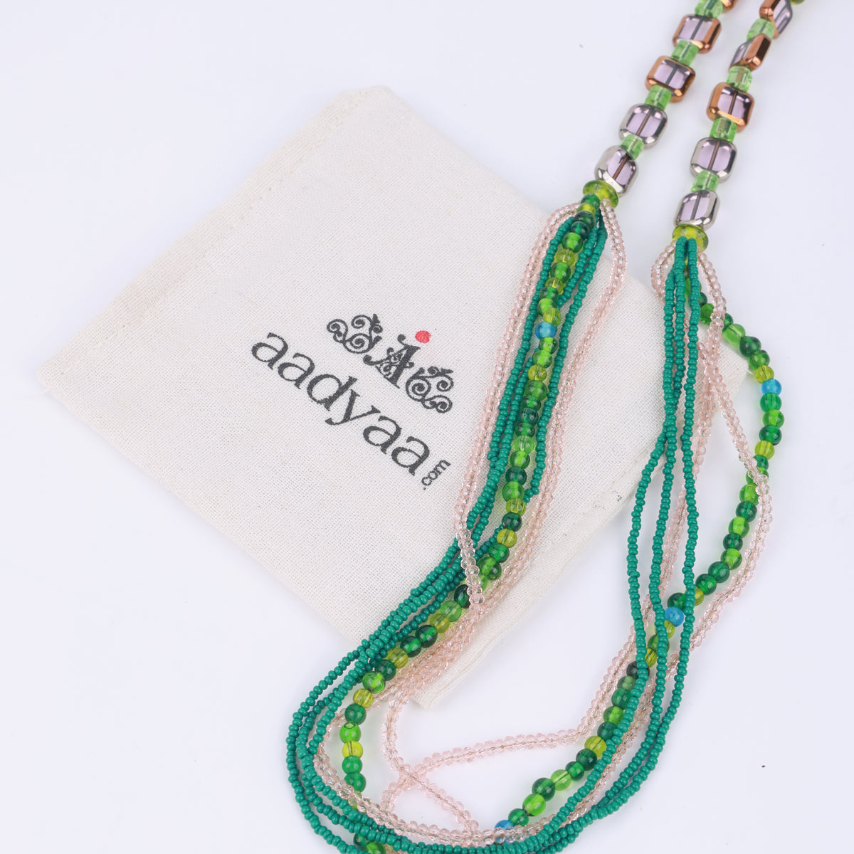 Pink, Green & Glass Beaded Necklace
