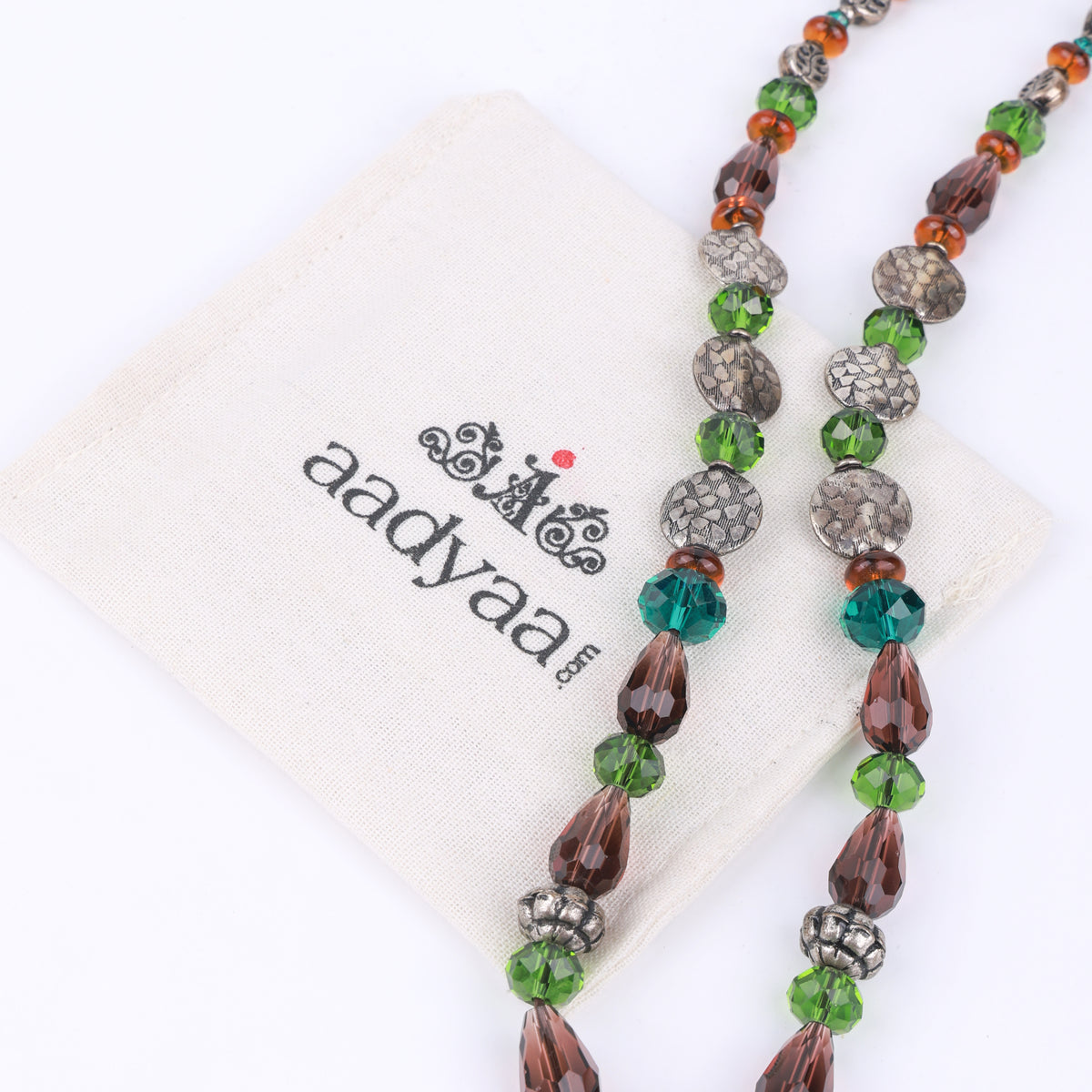 Glass Bead Necklace with German Silver Beads