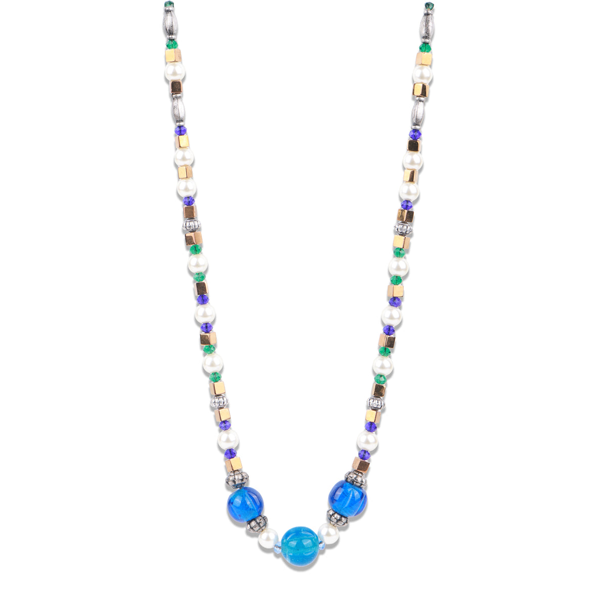 Blue Agate & Copper-Plated Bead Necklace