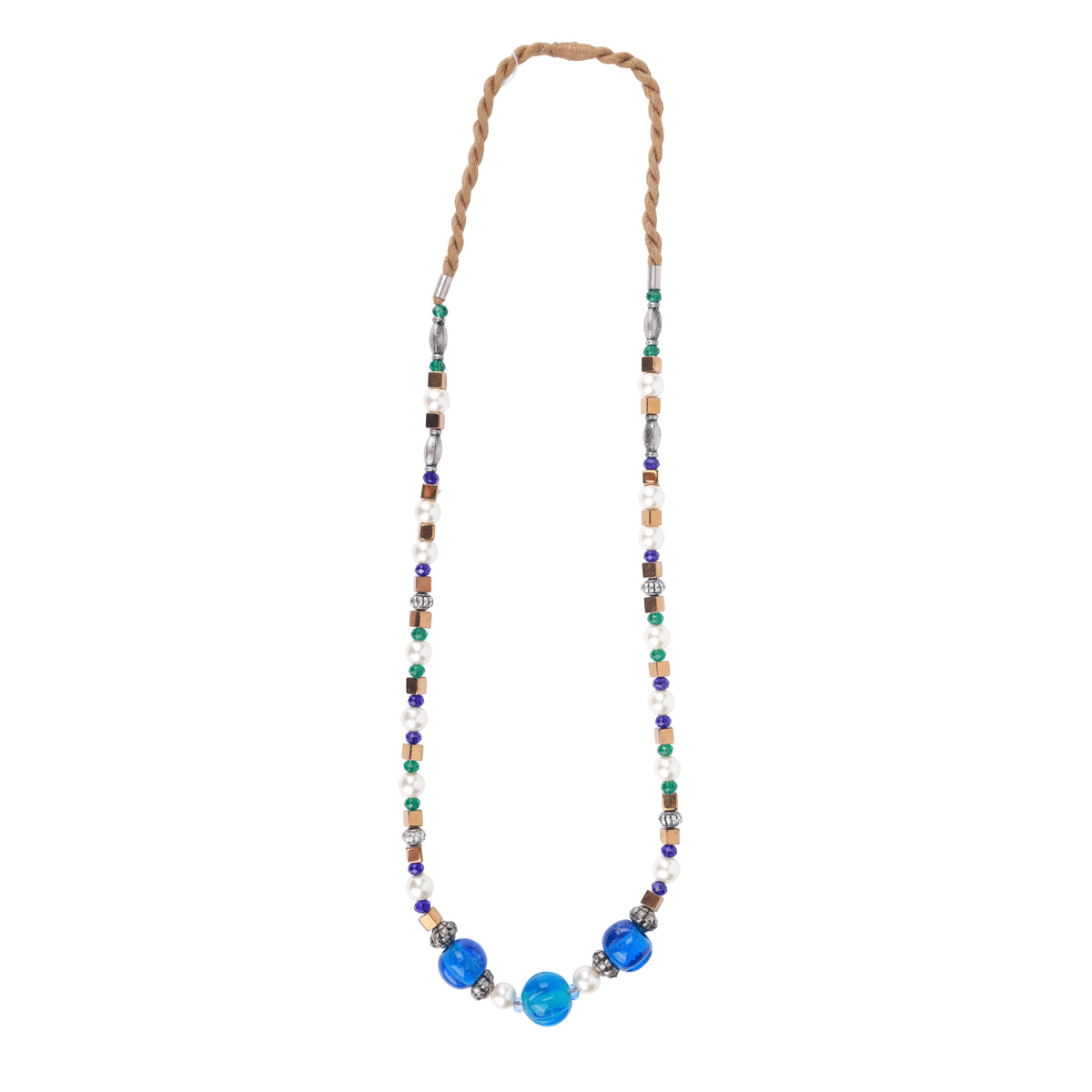 Blue Agate & Copper-Plated Bead Necklace