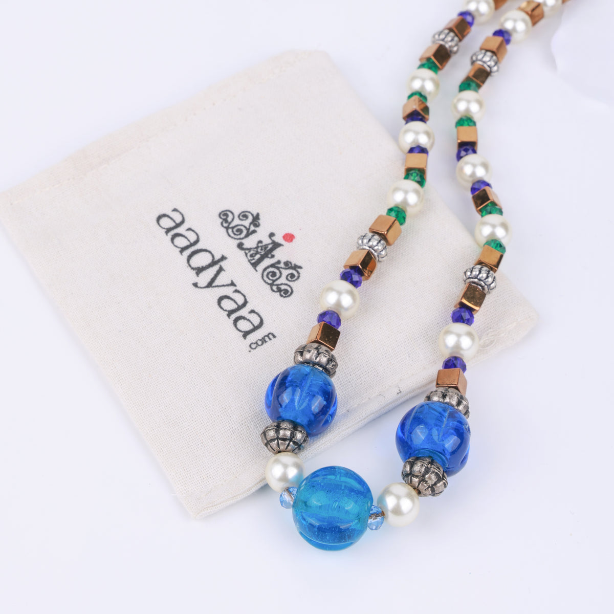 Blue Agate & Copper-Plated Bead Necklace