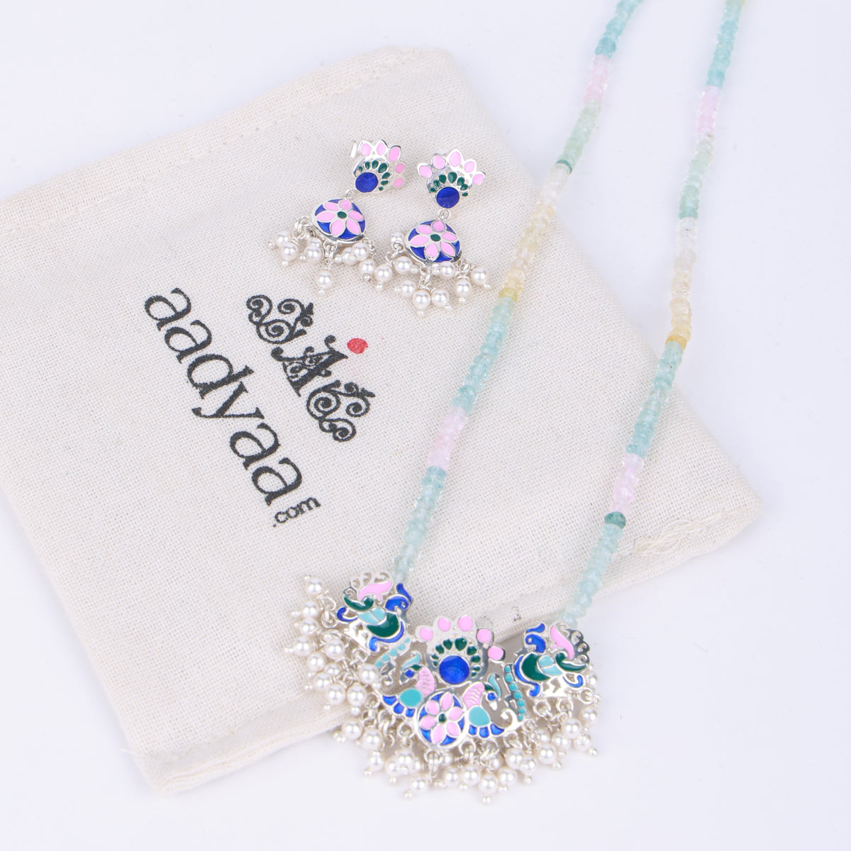 Indian Block Print Mayur Enamel  Set