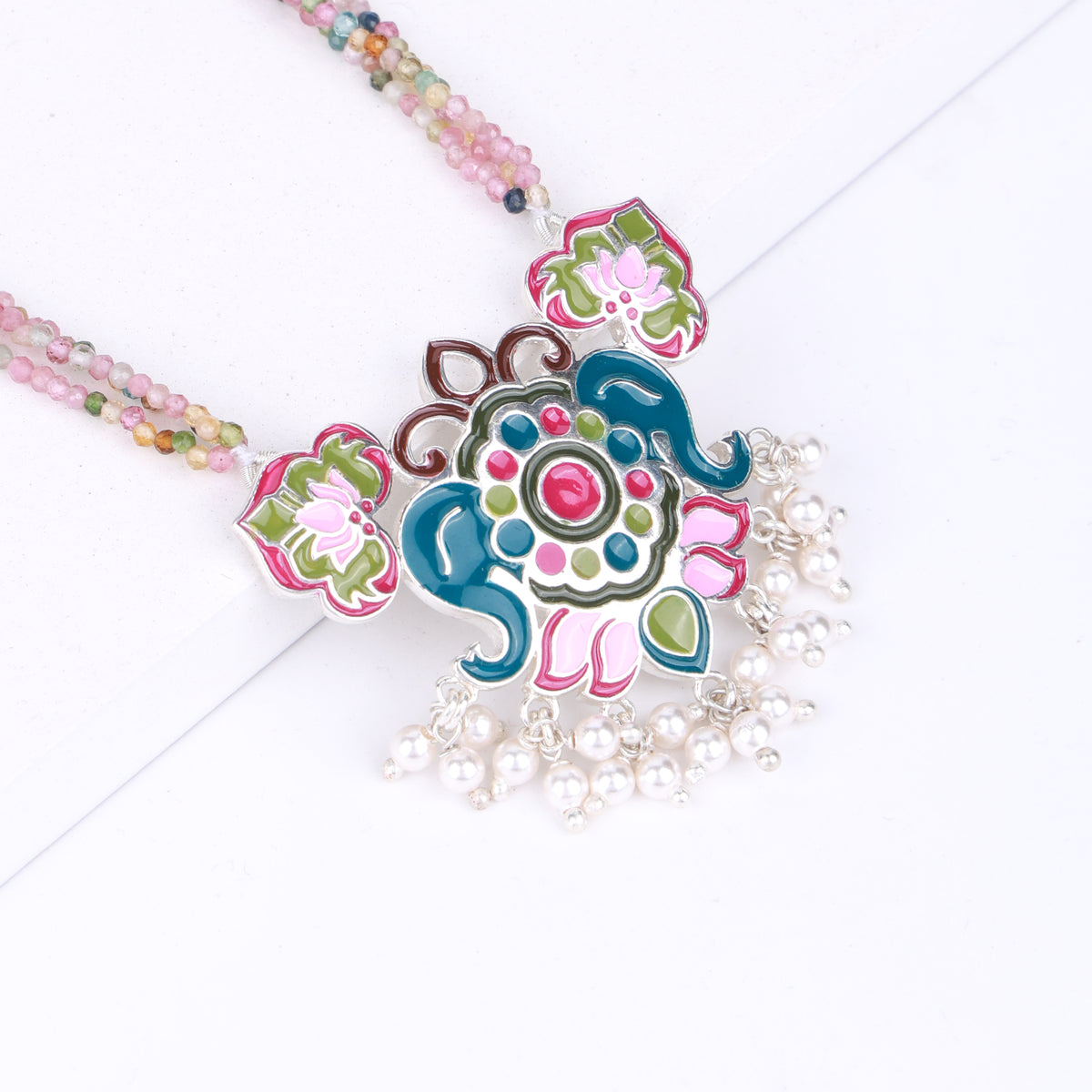 Indian Block Print Lotus Enamel Set