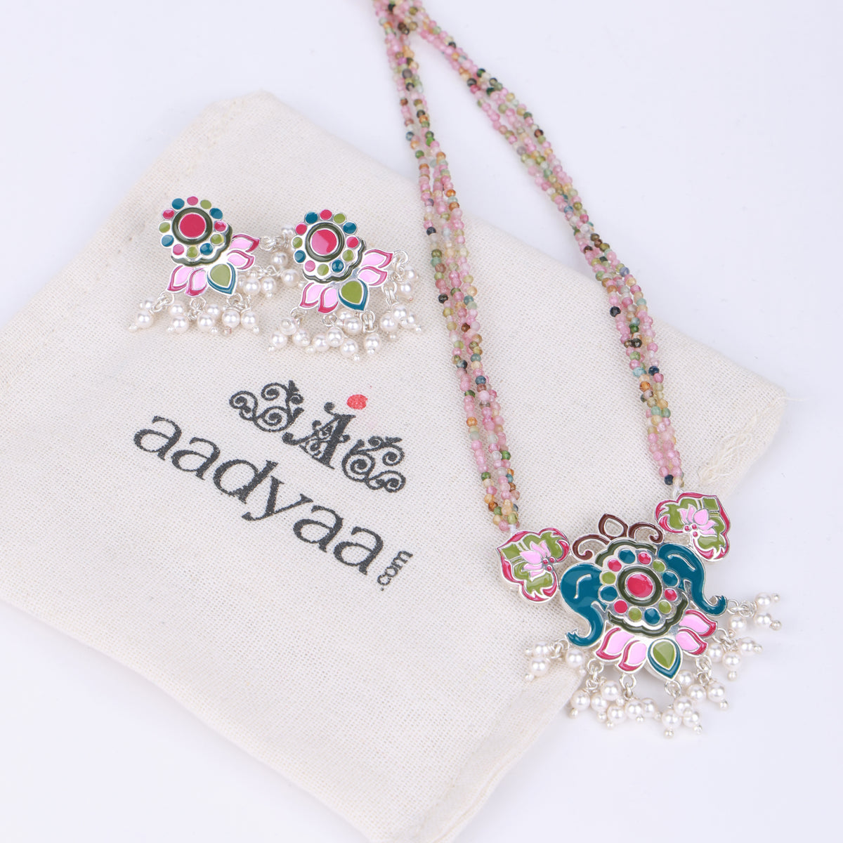 Indian Block Print Lotus Enamel Set