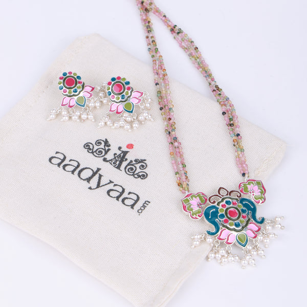 Indian Block Print Lotus Enamel Set