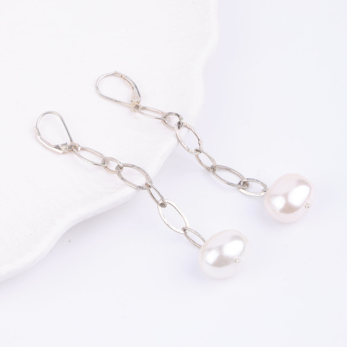 Chain & Shell Pearl Earrings (Project Handmade)