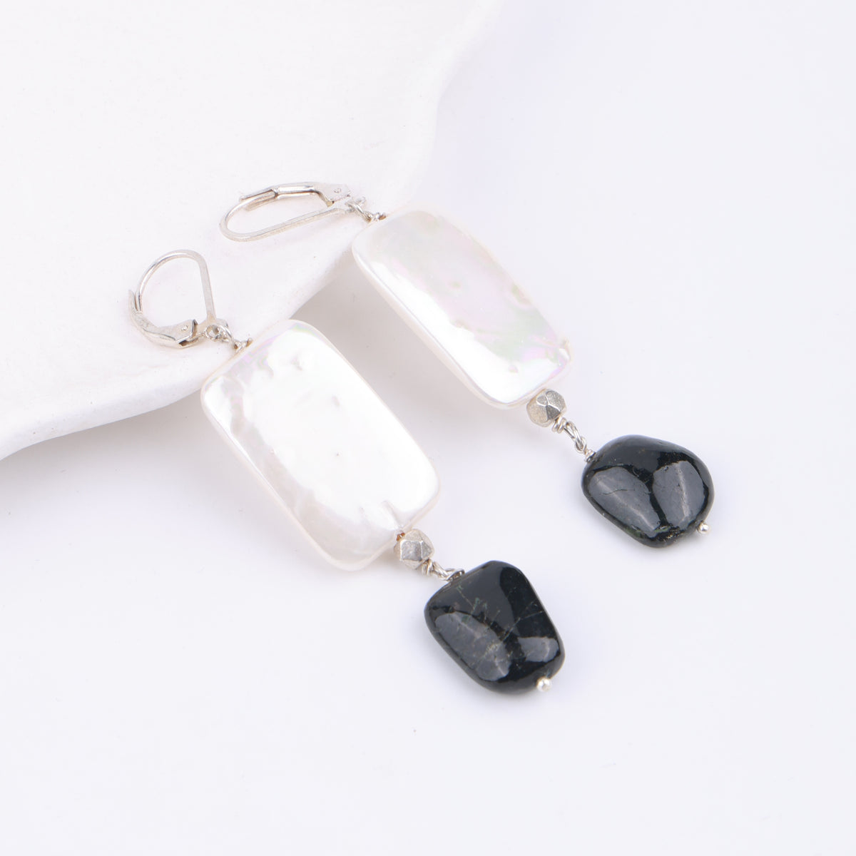Rectangular Pearl & Tourmaline Earrings (Project Handmade)