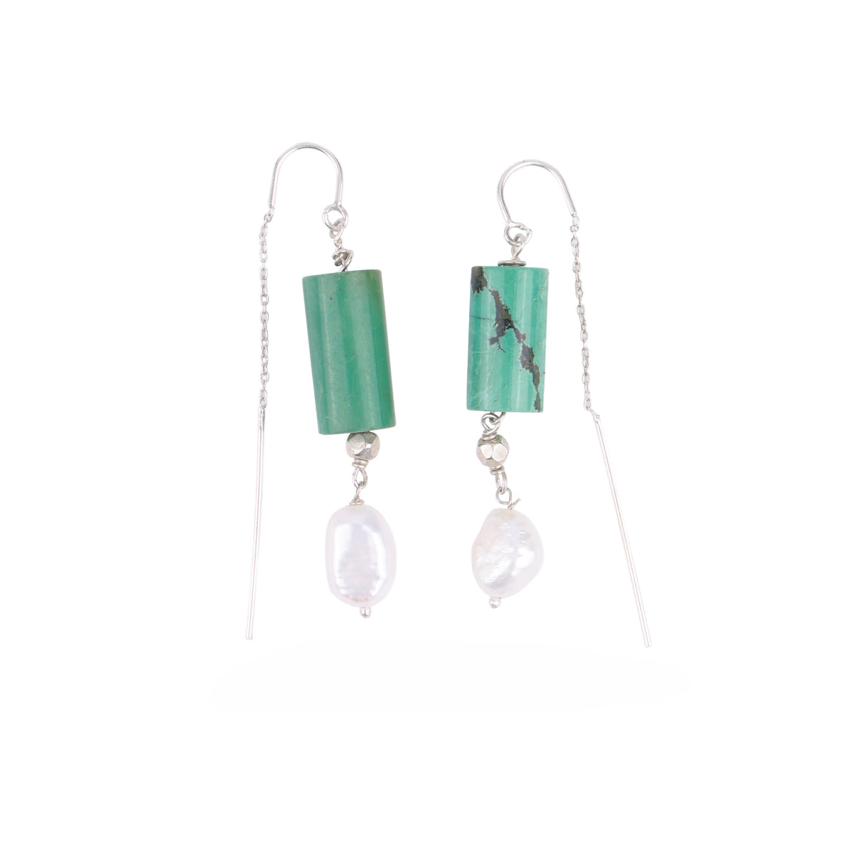 Tibetan Turquoise & Freshwater Pearl Earrings (Project Handmade)