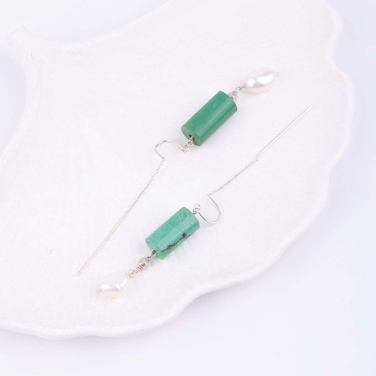 Tibetan Turquoise & Freshwater Pearl Earrings (Project Handmade)