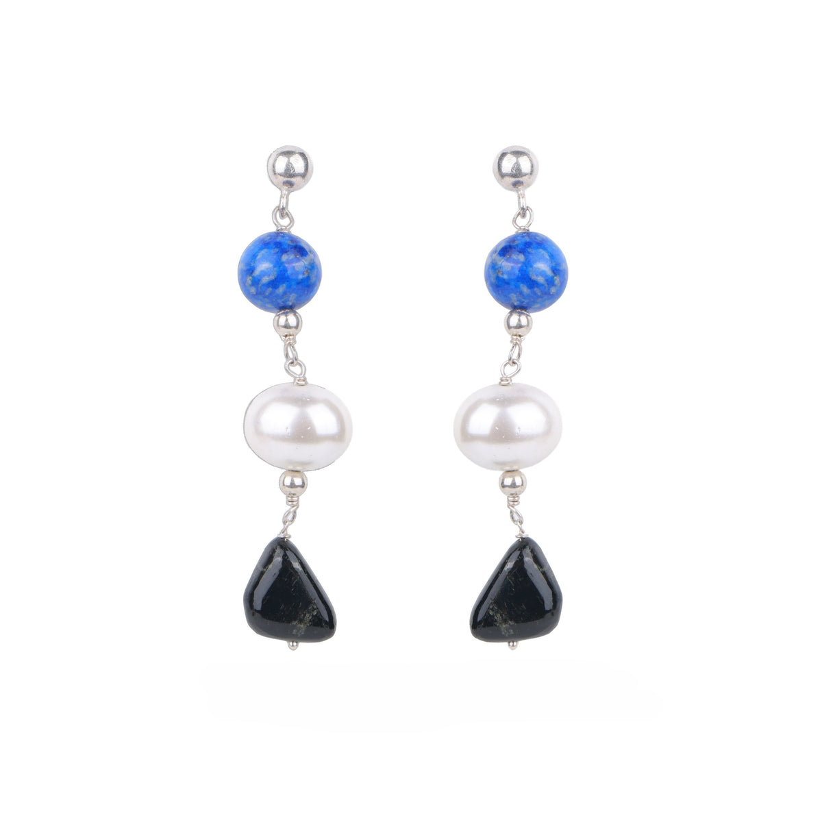 Lapis Lazuli, Shell Pearl & Tourmaline Earrings (Project Handmade)