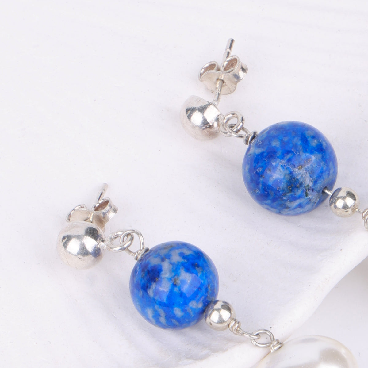 Lapis Lazuli, Shell Pearl & Tourmaline Earrings (Project Handmade)