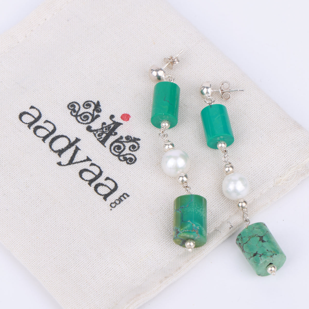 Tibetan Turquoise & Pearl Earrings (Project Handmade)