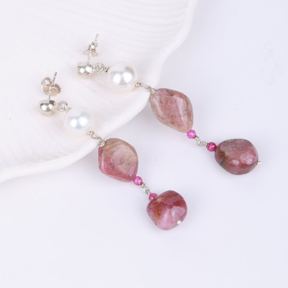 Tourmaline, Pearl & Ruby Earrings (Project Handmade)