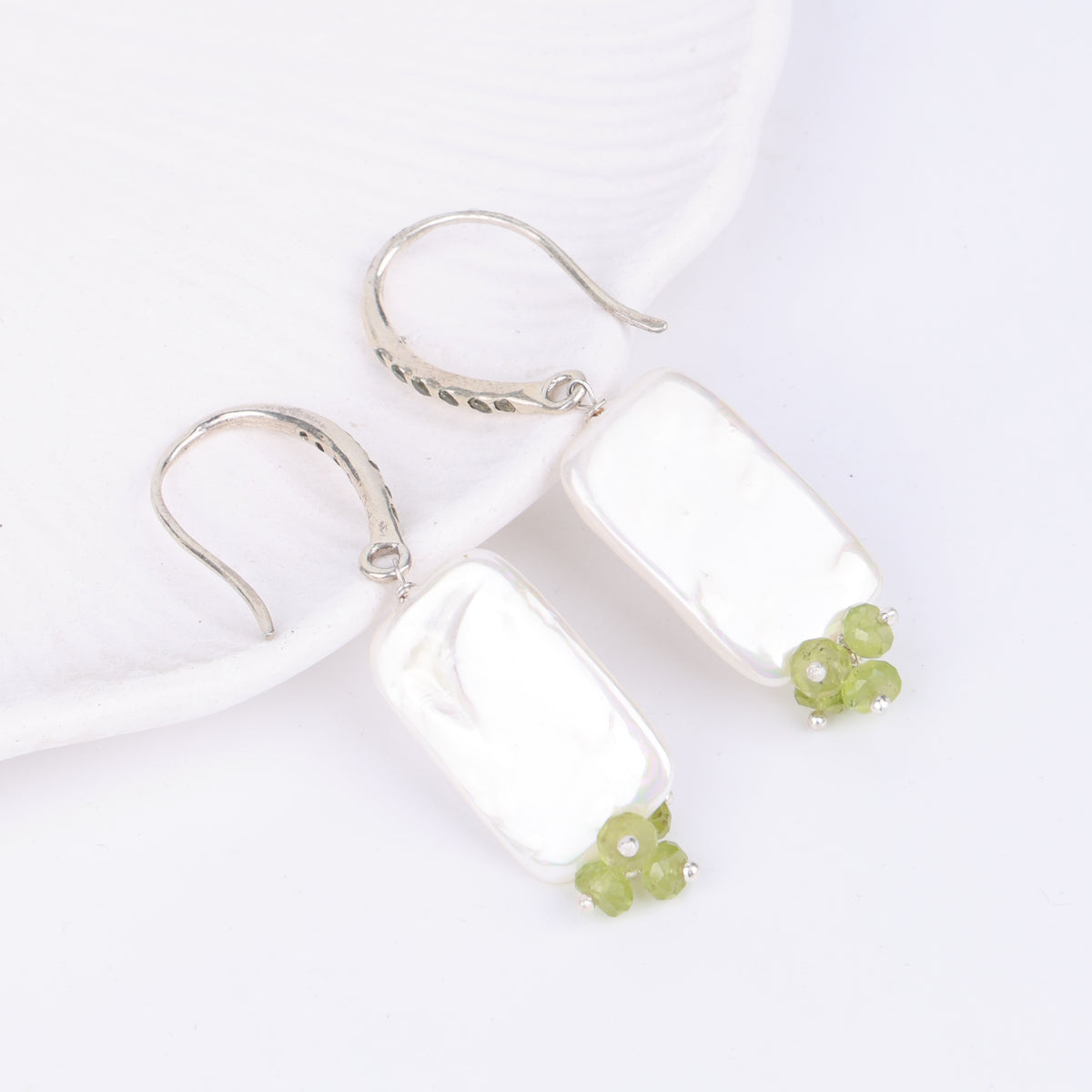 Rectangular Pearl & Peridot Earrings (Project Handmade)