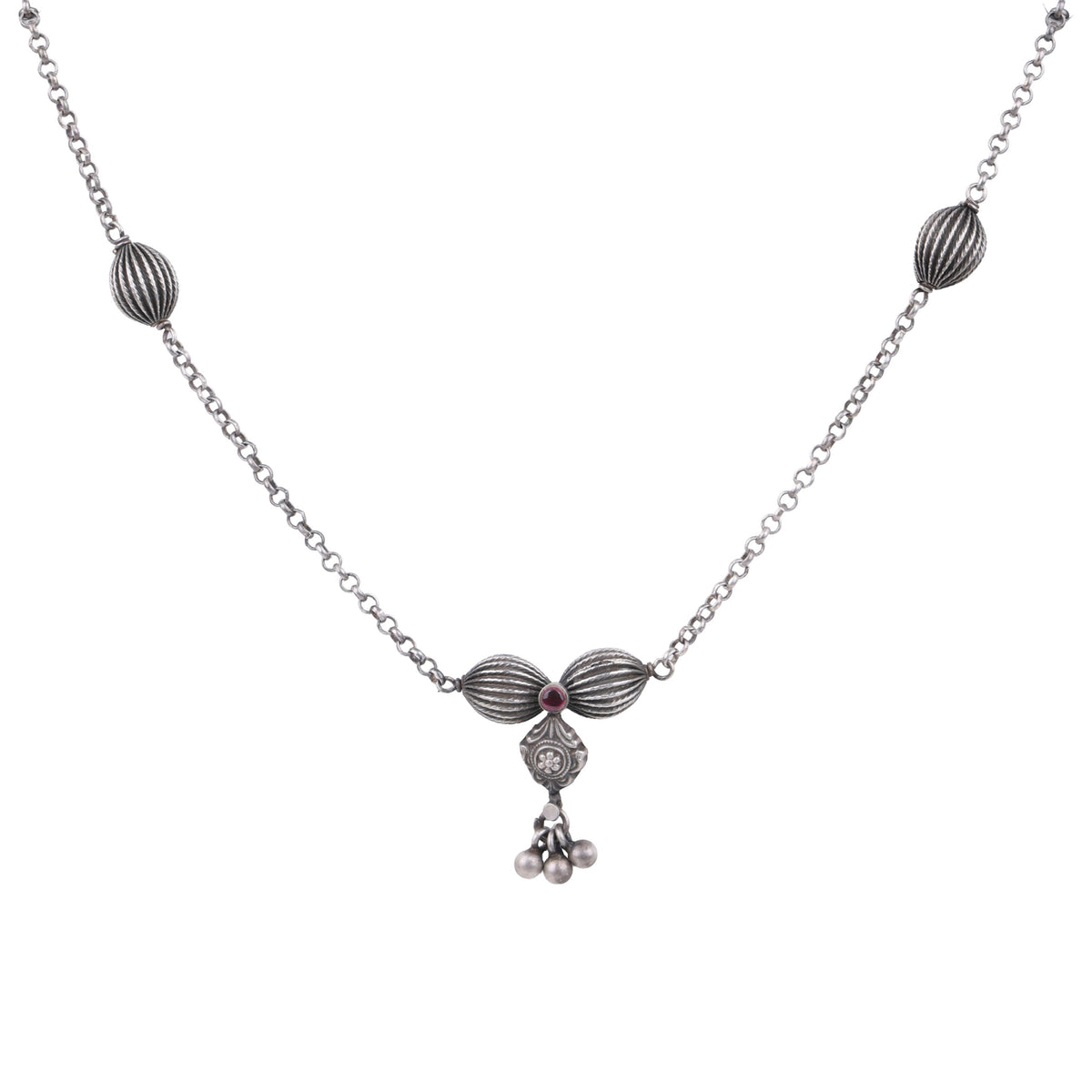 Silver Oxidised Bead & Pendant Necklace