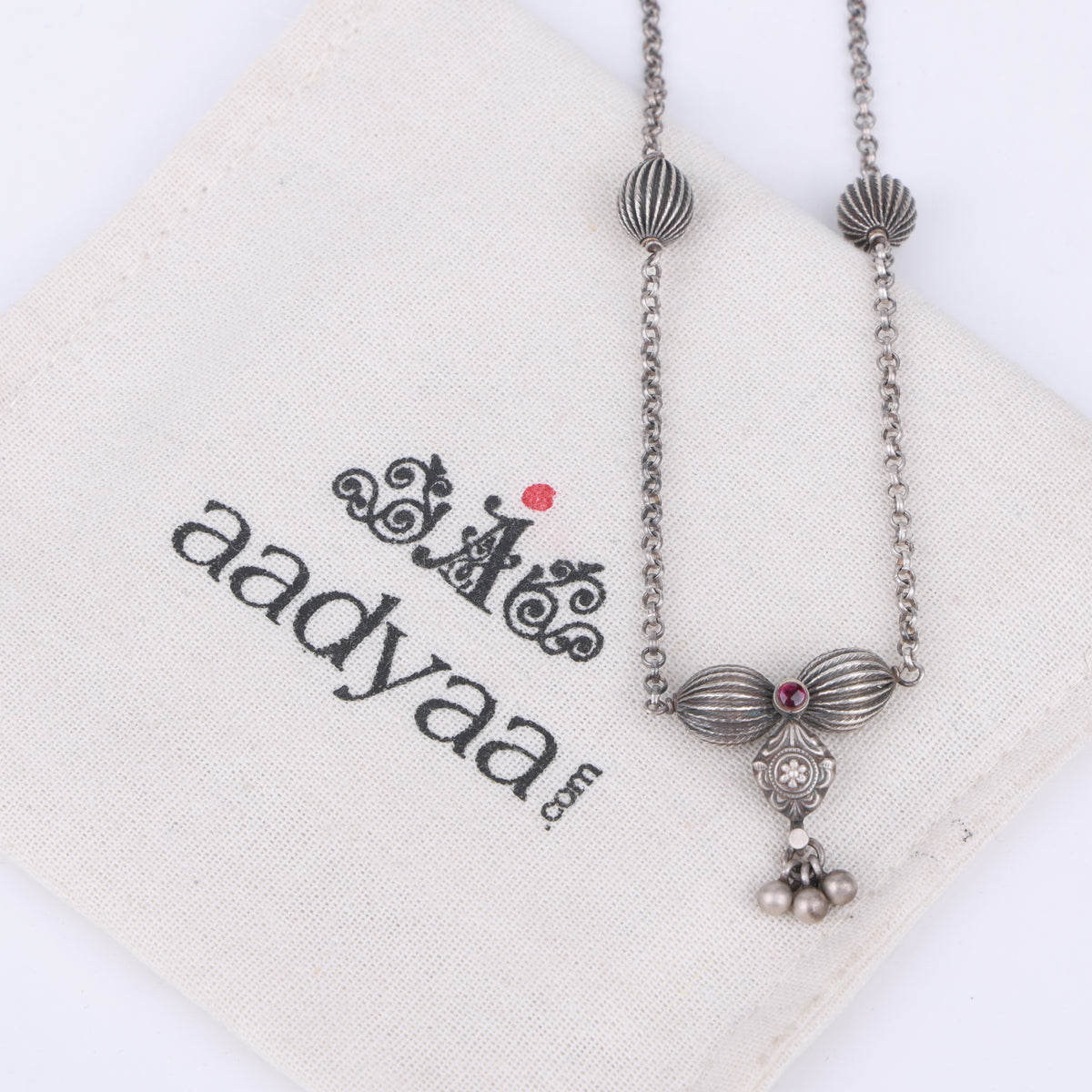 Silver Oxidised Bead & Pendant Necklace