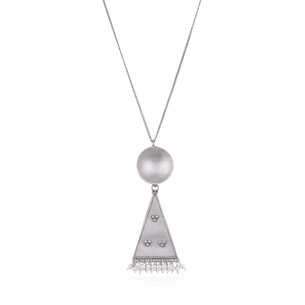 Silver Oxidised Tribal Triangle Pendant Necklace