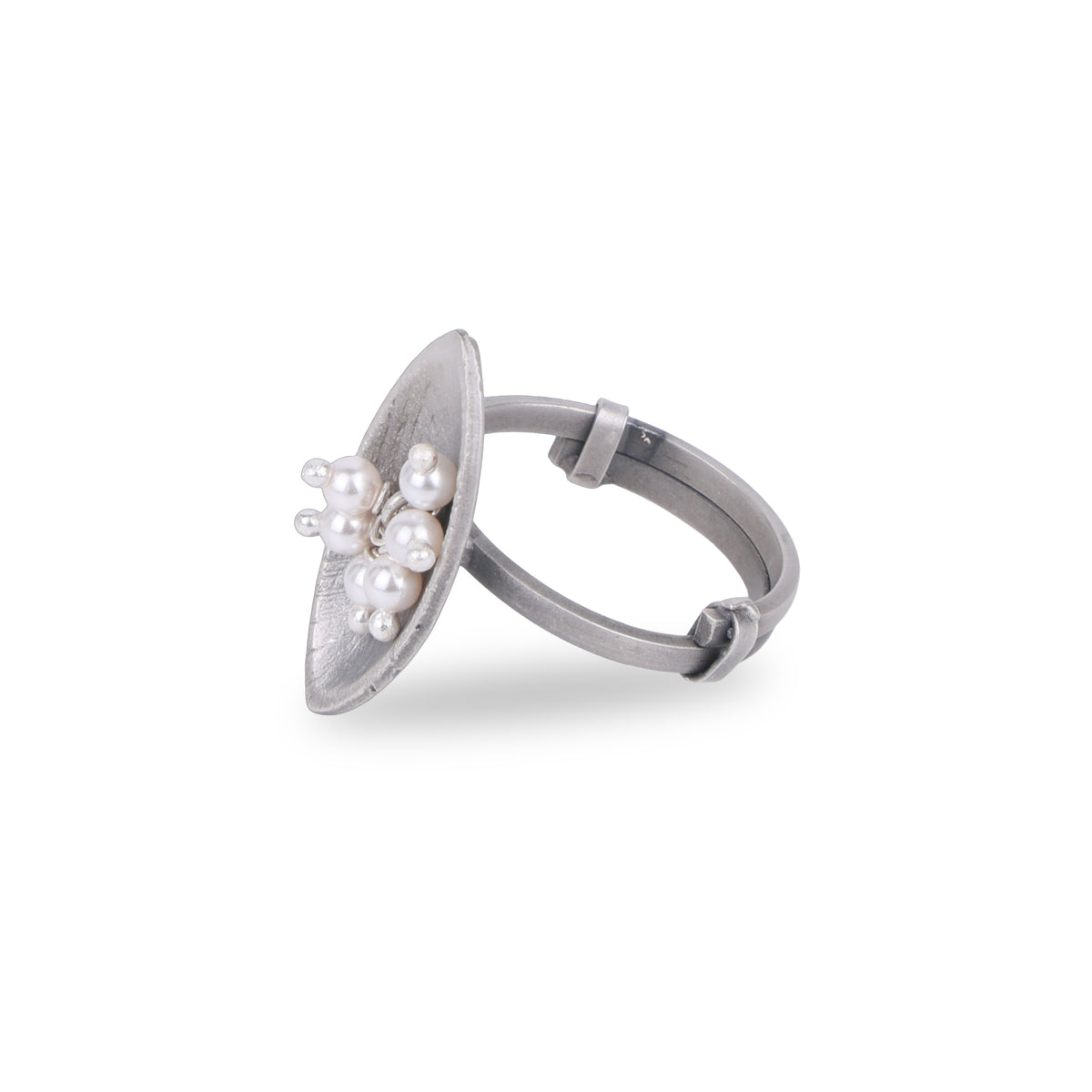 Silver Oxidised Marque Pearl Bunch Ring