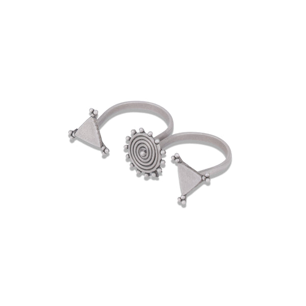 Silver Oxidised Nirbhaya & Spiral Two-Finger Ring