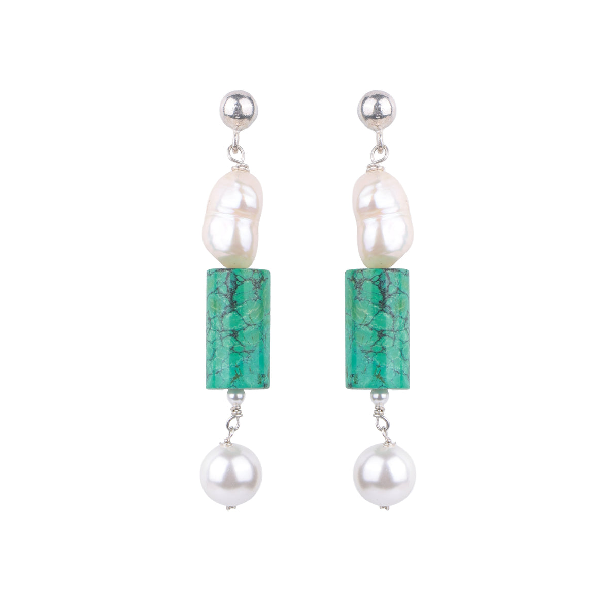 Turquoise & Freshwater Pearl Earrings (Project Handmade)