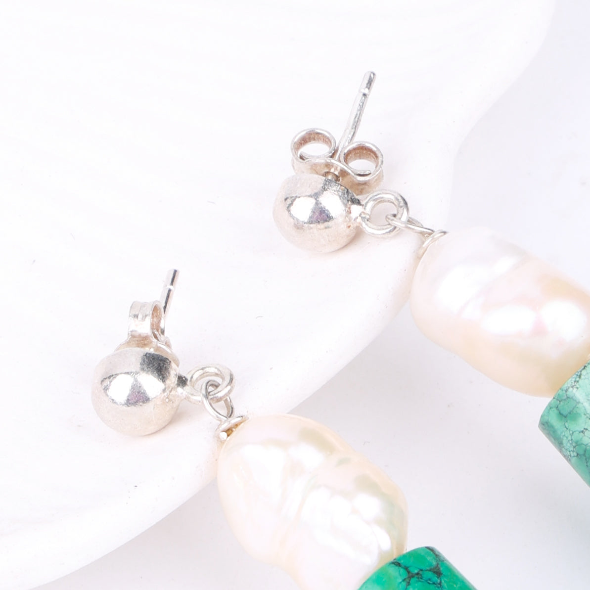 Turquoise & Freshwater Pearl Earrings (Project Handmade)