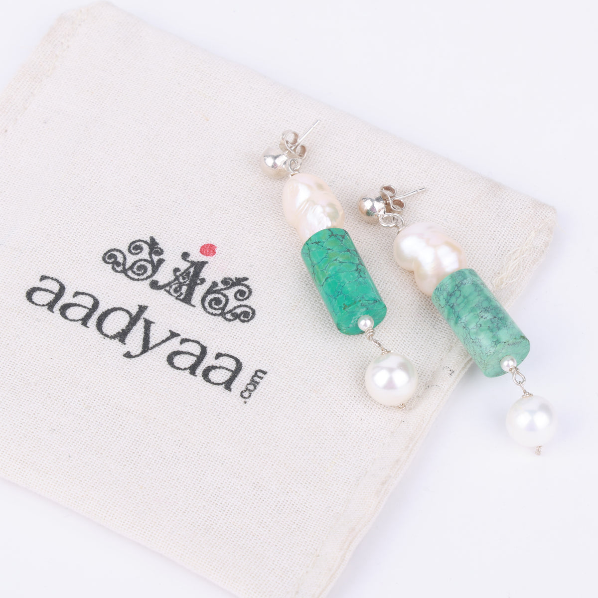 Turquoise & Freshwater Pearl Earrings (Project Handmade)