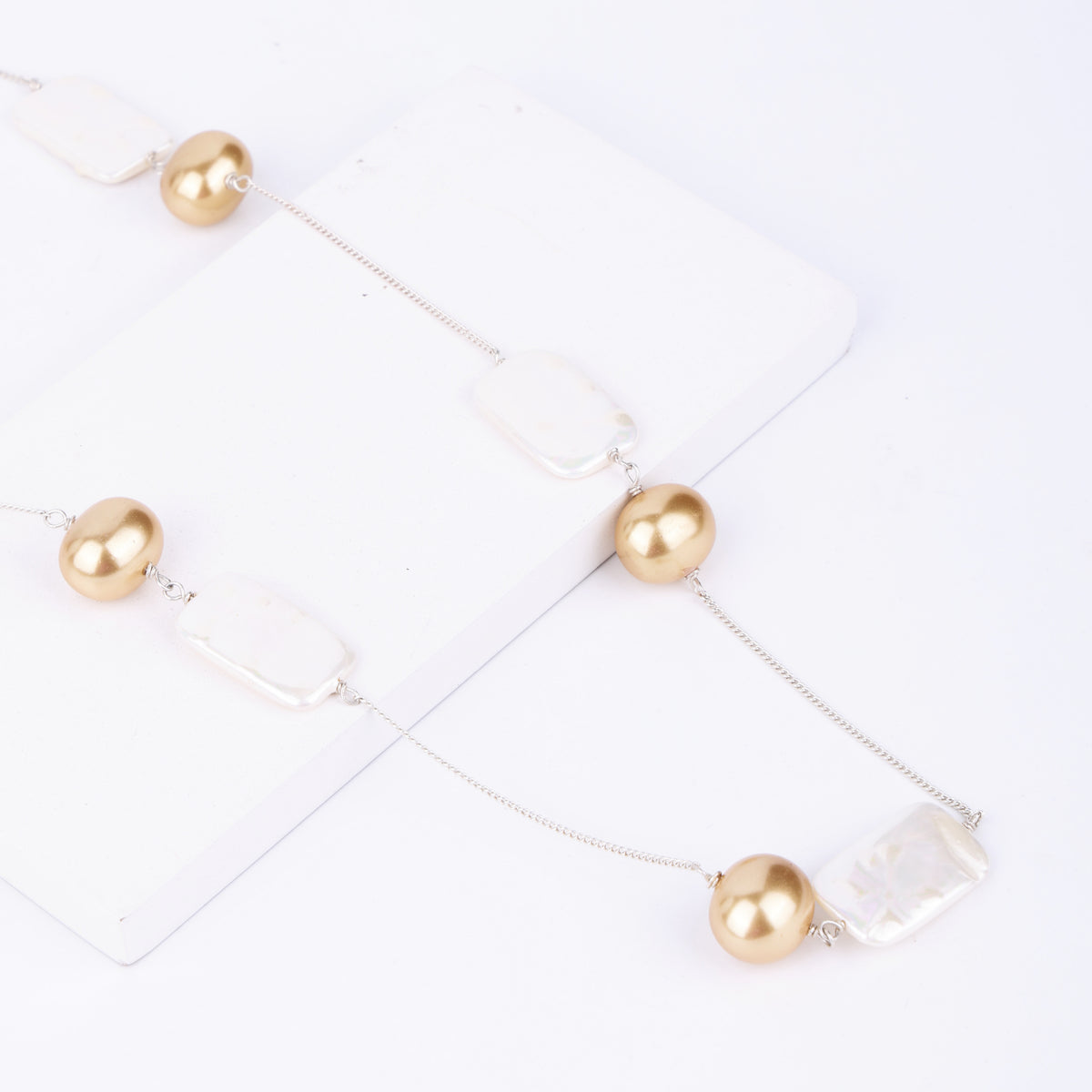 Rectangular Pearl & Shell Pearl Necklace (Project Handmade)