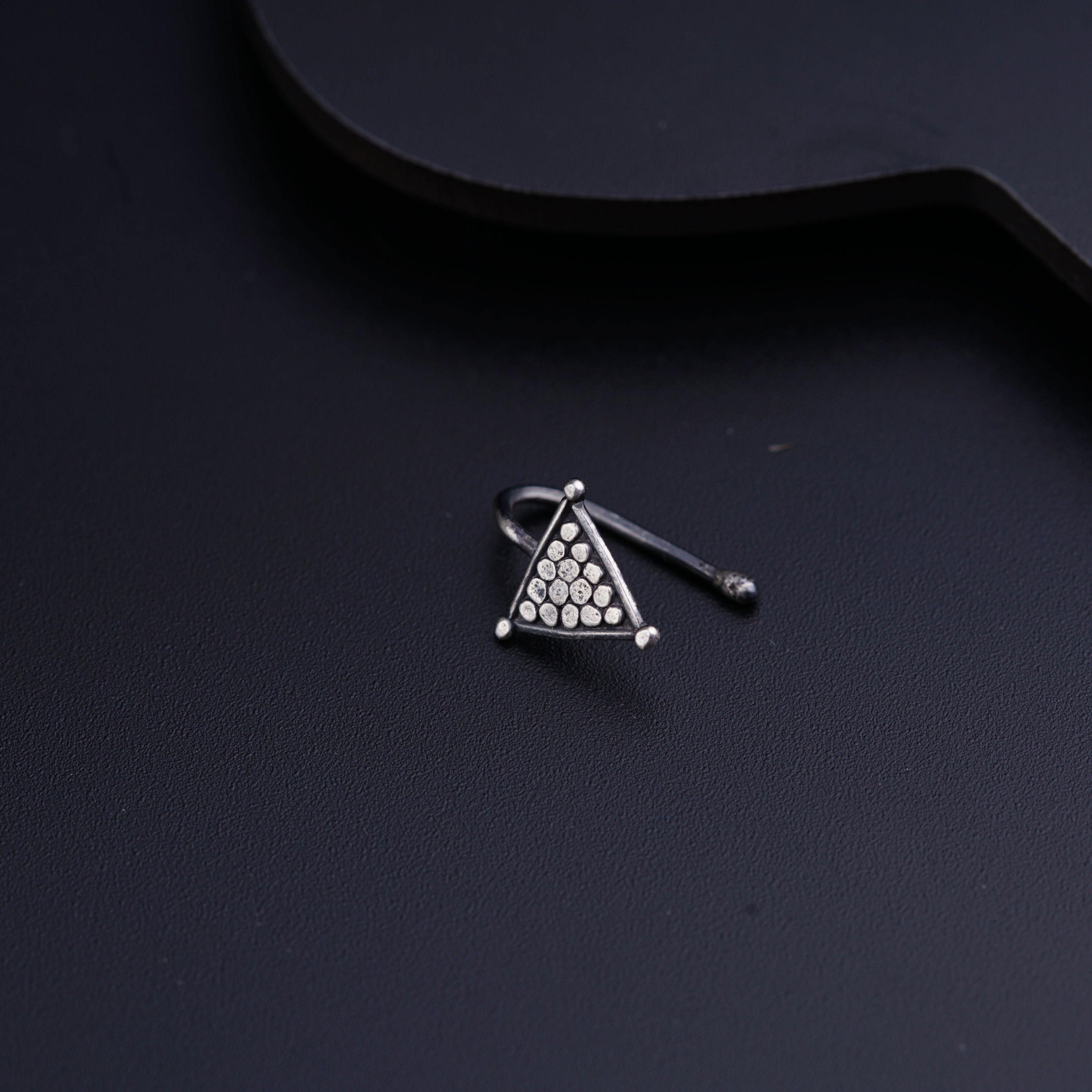 Hammered Silver Triangle Shaped Nose pin (Clip on)